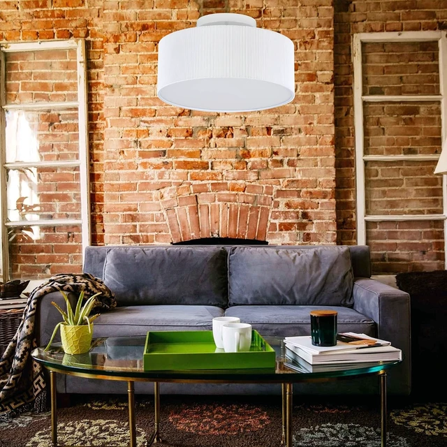 Alt view image 5 of 7 - SomSom Ceiling Light, 15'' Modern Stripe Fabric Pendant Light Shade Flush Mount, Large Drum Lampshade, Lamps for bedrooms, Flush Chrome Matt, 3 Bulbs