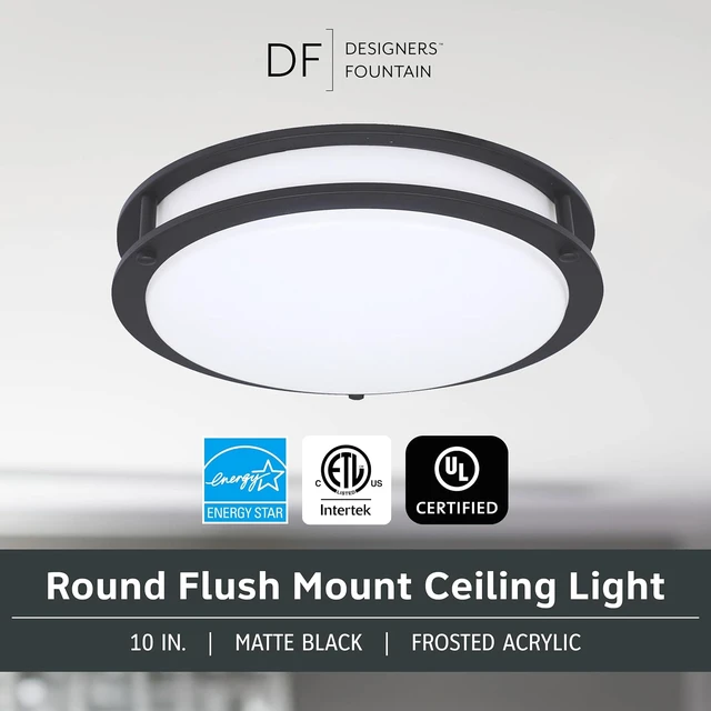 Alt view image 2 of 6 - Designers Fountain Flush Mount Ceiling Light, 10 Inch Round LED DC Lighting Fixture Kitchen, Bedroom, Bathroom, and Hallway, Dimmable, 1150 Lumens, 3000K/4000K/5000K, Matte Black, EV1410C3C-43