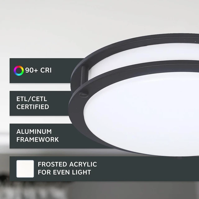 Alt view image 3 of 6 - Designers Fountain Flush Mount Ceiling Light, 10 Inch Round LED DC Lighting Fixture Kitchen, Bedroom, Bathroom, and Hallway, Dimmable, 1150 Lumens, 3000K/4000K/5000K, Matte Black, EV1410C3C-43