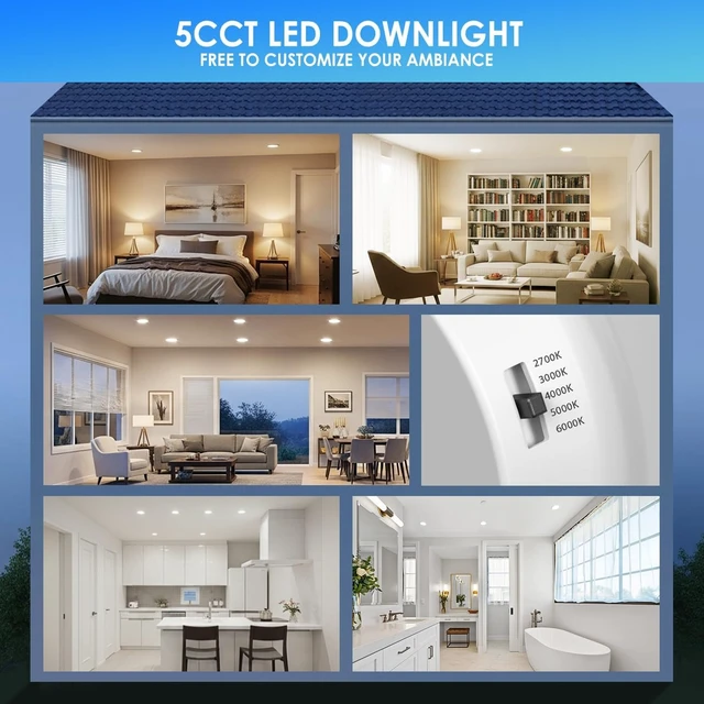 Alt view image 2 of 7 - ANWIO Recessed Lighting 5/6 Inch, 5 Pack 5CCT Flat LED Can Lights, White