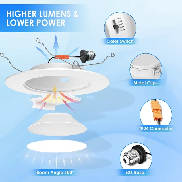 Alt view image 4 of 7 - ANWIO Recessed Lighting 5/6 Inch, 5 Pack 5CCT Flat LED Can Lights, White
