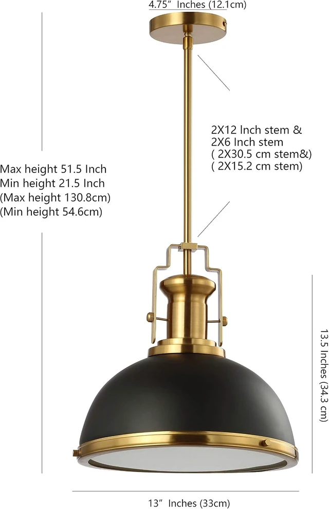 Alt view image 4 of 7 - JONATHAN Y Homer Industrial Dome Pendant 13", Black/Brass Gold