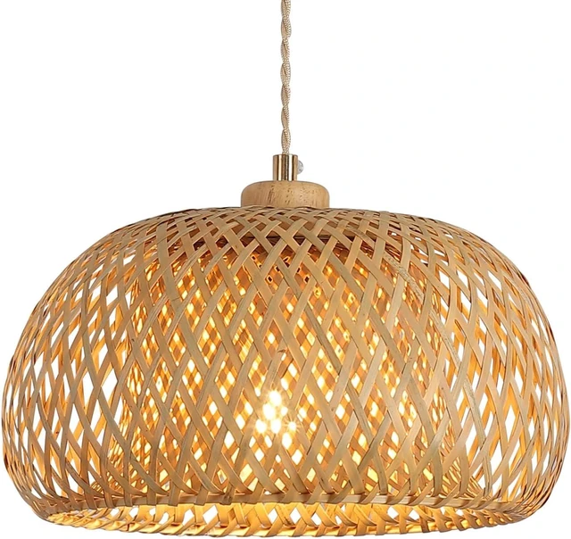 Main image of Bamboo Pendant Light Fixture One-Light Adjustable Boho Basket Handmade Woven Pendant Lighting for Kitchen Island Sink Farmhouse Dining Room