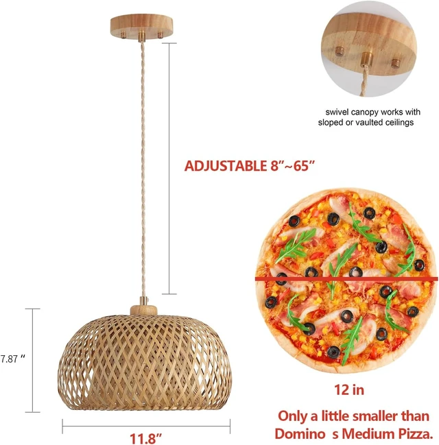 Alt view image 4 of 7 - Bamboo Pendant Light Fixture One-Light Adjustable Boho Basket Handmade Woven Pendant Lighting for Kitchen Island Sink Farmhouse Dining Room