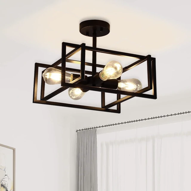 Main image of Black Ceiling Light Fixtures - 4-Light Industrial Farmhouse Flush Mount Ceiling Lighting,Vintage Metal Chandelier Ceiling Lamp for Kitchen Living Room Bedroom Hallway Laundry Entryway