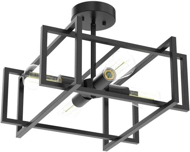 Alt view image 4 of 7 - Black Ceiling Light Fixtures - 4-Light Industrial Farmhouse Flush Mount Ceiling Lighting,Vintage Metal Chandelier Ceiling Lamp for Kitchen Living Room Bedroom Hallway Laundry Entryway
