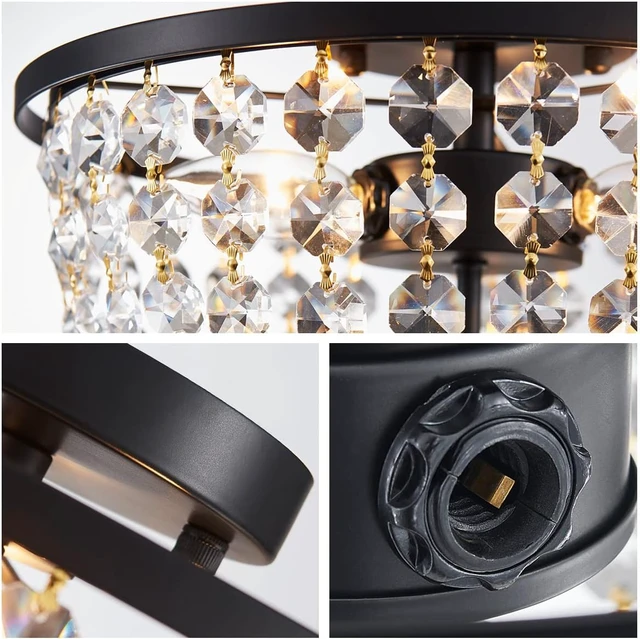 Alt view image 4 of 7 - WUZUPS Crystal Chandelier Flushmount Ceiling Light Modern Lighting Fixture for Bedroom Hallway Bar Kitchen Bathroom, H 8.4" x W 13", Black, E12 Base