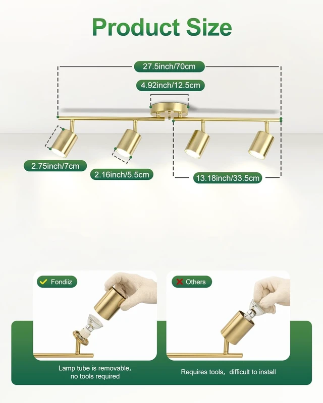 Alt view image 5 of 7 - 4 Ways Gold Track Lighting Fixtures Ceiling Gu10 Bulbs Not Included