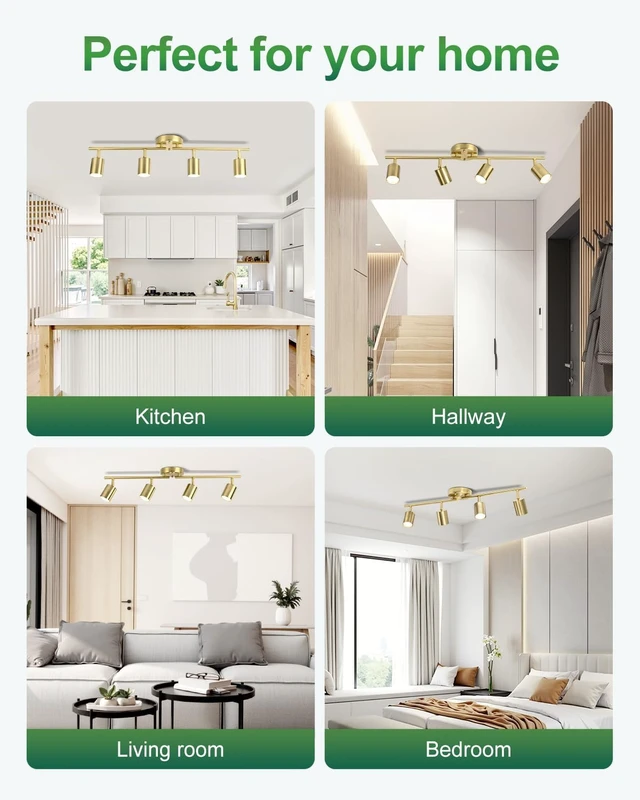 Alt view image 6 of 7 - 4 Ways Gold Track Lighting Fixtures Ceiling Gu10 Bulbs Not Included