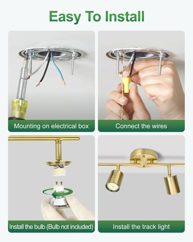 Alt view image 7 of 7 - 4 Ways Gold Track Lighting Fixtures Ceiling Gu10 Bulbs Not Included