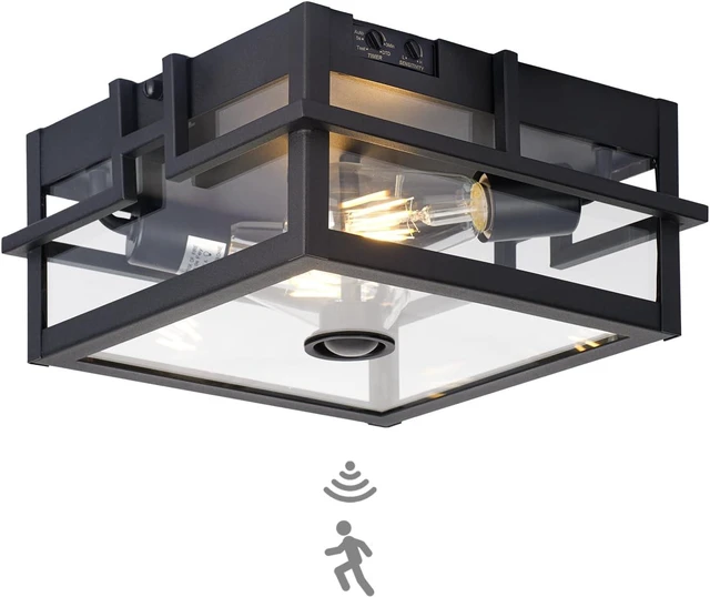 Main image of Upgraded Motion Sensor Outdoor Ceiling Light,outdoor flush mount porch light with Adjustable sensor, Dusk to Dawn 2-Light Outdoor Light Fixture Ceiling Mount with Clear Glass for Porch Garage Patio