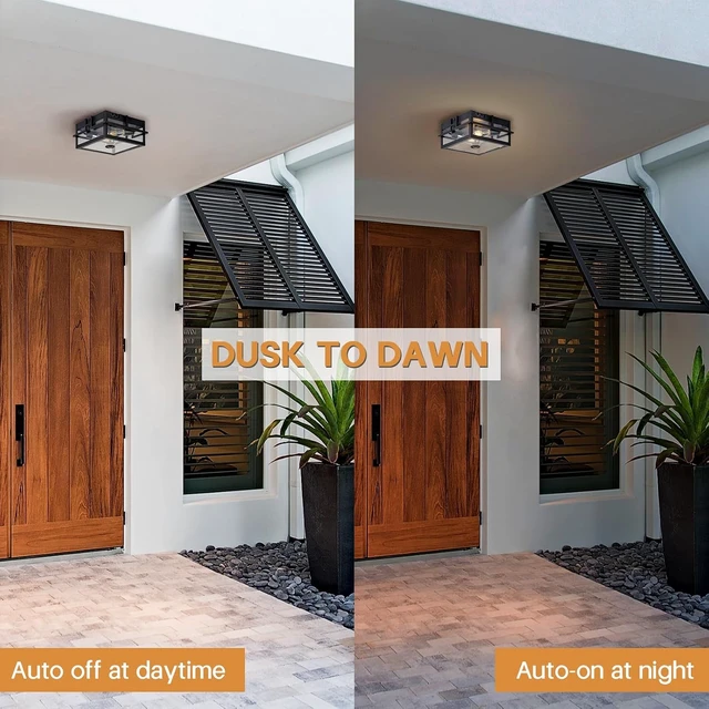Alt view image 3 of 7 - Upgraded Motion Sensor Outdoor Ceiling Light,outdoor flush mount porch light with Adjustable sensor, Dusk to Dawn 2-Light Outdoor Light Fixture Ceiling Mount with Clear Glass for Porch Garage Patio