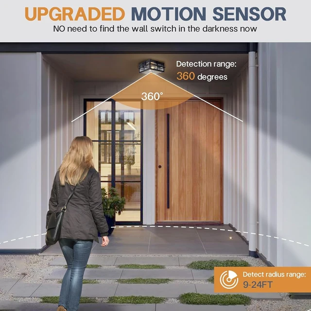 Alt view image 6 of 7 - Upgraded Motion Sensor Outdoor Ceiling Light,outdoor flush mount porch light with Adjustable sensor, Dusk to Dawn 2-Light Outdoor Light Fixture Ceiling Mount with Clear Glass for Porch Garage Patio