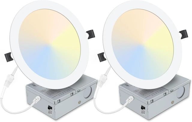 Main image of LZHOME 2 Pack 8 Inch LED Recessed Light- Ultra-Thin Recessed Ceiling Lighting with Junction Box, 3000K/4500K/6000K Selectable, 1800LM High Brightness, Dimmable Canless Downlight Fixtures