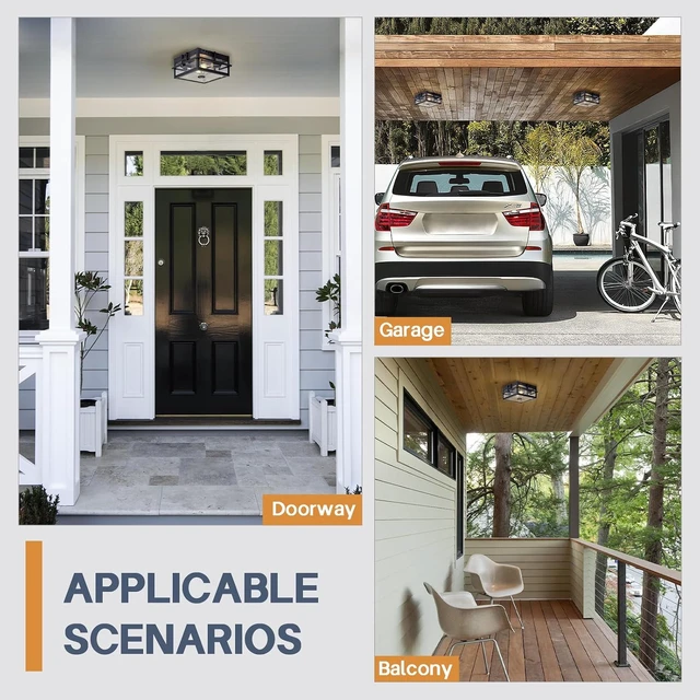 Alt view image 7 of 7 - Upgraded Motion Sensor Outdoor Ceiling Light,outdoor flush mount porch light with Adjustable sensor, Dusk to Dawn 2-Light Outdoor Light Fixture Ceiling Mount with Clear Glass for Porch Garage Patio