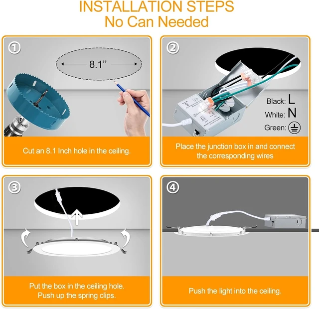 Alt view image 6 of 7 - LZHOME 2 Pack 8 Inch LED Recessed Light- Ultra-Thin Recessed Ceiling Lighting with Junction Box, 3000K/4500K/6000K Selectable, 1800LM High Brightness, Dimmable Canless Downlight Fixtures