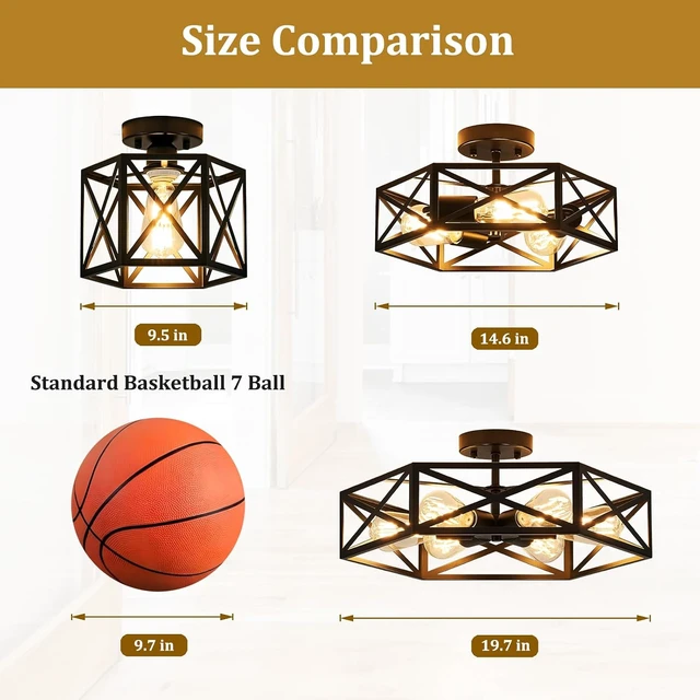 Alt view image 6 of 7 - Black Modern Farmhouse Metal Semi Flush Mount Ceiling Light Fixture 19.7 in