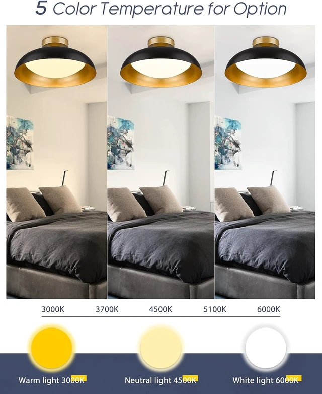 Alt view image 3 of 7 - kudos Flush Mount Ceiling Light, 16-inch LED Ceiling Light Fixture, Black and Gold Finish, 24W 2400lm Light Fixtures for Living Room, Kitchen, Bedroom, Hallway, 5CCT Adjustable, KDCL02-BK