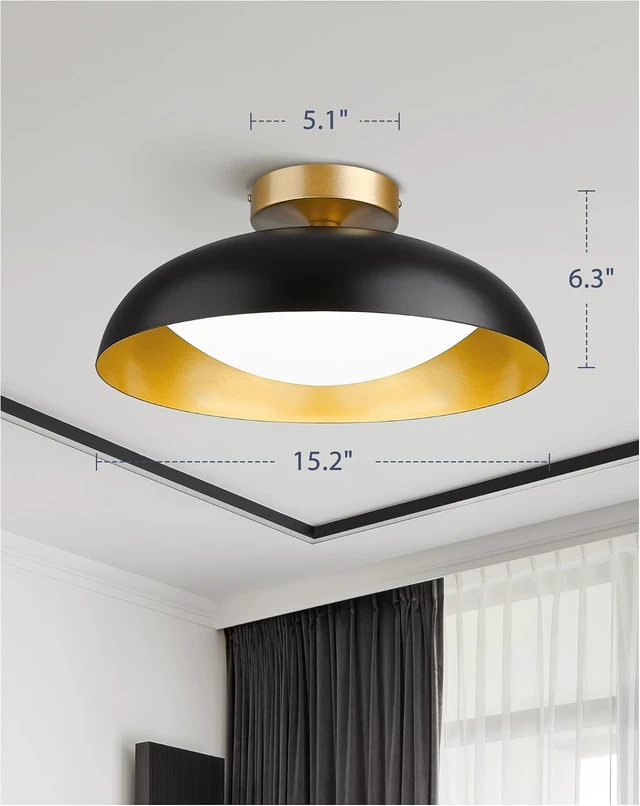 Alt view image 5 of 7 - kudos Flush Mount Ceiling Light, 16-inch LED Ceiling Light Fixture, Black and Gold Finish, 24W 2400lm Light Fixtures for Living Room, Kitchen, Bedroom, Hallway, 5CCT Adjustable, KDCL02-BK