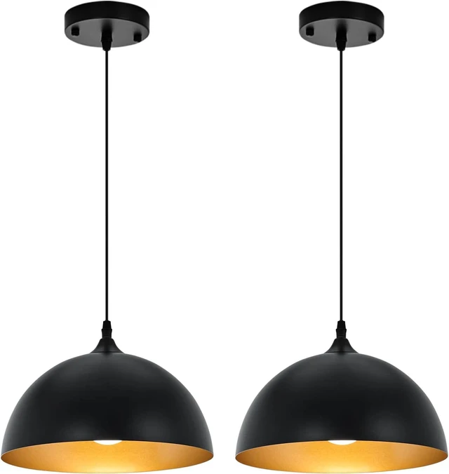 Main image of Farmhouse Pendant Lighting for Kitchen Island,Black and Gold Dome Pendant Light Fixtures, Industrial Hanging Ceiling Light for Dining Room Foyer Cafe Kitchen Sink,2 Pack
