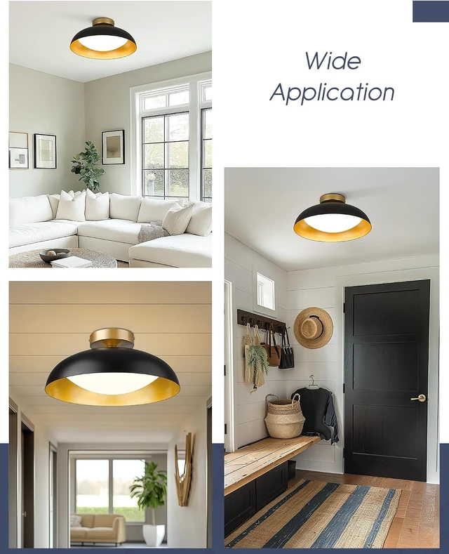 Alt view image 6 of 7 - kudos Flush Mount Ceiling Light, 16-inch LED Ceiling Light Fixture, Black and Gold Finish, 24W 2400lm Light Fixtures for Living Room, Kitchen, Bedroom, Hallway, 5CCT Adjustable, KDCL02-BK