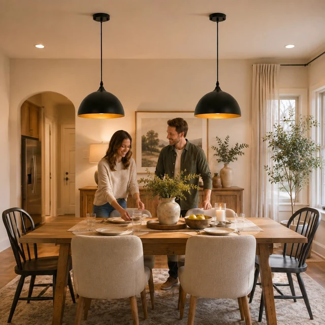 Alt view image 3 of 7 - Farmhouse Pendant Lighting for Kitchen Island,Black and Gold Dome Pendant Light Fixtures, Industrial Hanging Ceiling Light for Dining Room Foyer Cafe Kitchen Sink,2 Pack