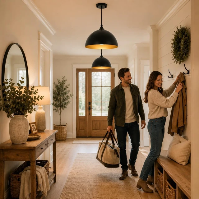 Alt view image 5 of 7 - Farmhouse Pendant Lighting for Kitchen Island,Black and Gold Dome Pendant Light Fixtures, Industrial Hanging Ceiling Light for Dining Room Foyer Cafe Kitchen Sink,2 Pack