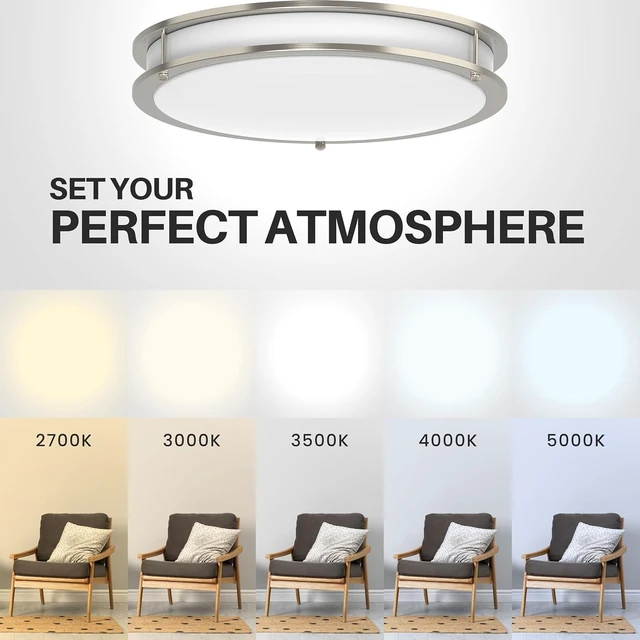 Alt view image 3 of 7 - DYMOND LED Ceiling Light Flush Mount Dimmable Adjustable Lighting from Warm White to Daylight 2700K 3000K 3500K 4000K 5000K 5 in 1 Selectable CCT (Brushed Nickel, 16 Inch)