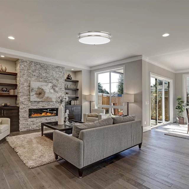 Alt view image 5 of 7 - DYMOND LED Ceiling Light Flush Mount Dimmable Adjustable Lighting from Warm White to Daylight 2700K 3000K 3500K 4000K 5000K 5 in 1 Selectable CCT (Brushed Nickel, 16 Inch)