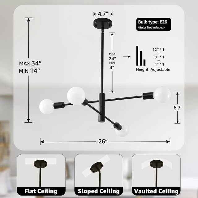 Alt view image 3 of 7 - HHR 4-Light Sputnik Ceiling Light Fixture Mid Century Modern Chandelier