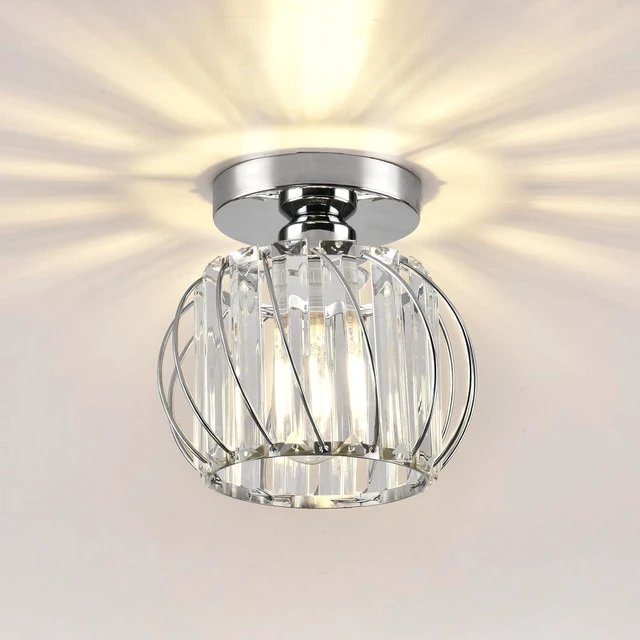 Main image of Crystal Semi Flush Mount Ceiling Light, Silver Crystal Chandelier for Kitchen, Hallway, Dining Rooms, Living Rooms, Bar, Farmhouse, 7.4 x 7.4 x 4.7 inches