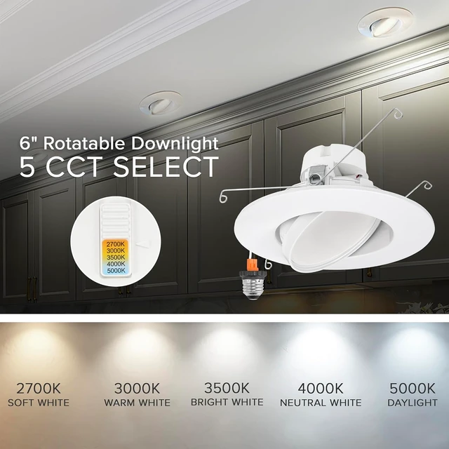 Alt view image 4 of 6 - Maxxima 5" & 6" Rotatable LED Retrofit Downlight Gimbal, 1100 Lumens, 5 CCT
