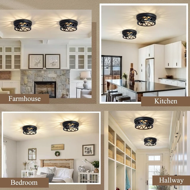 Alt view image 2 of 7 - Hallway Flush Mount Ceiling Light, Entryway Bedroom Fixture, Black 2-Light