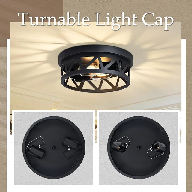 Alt view image 4 of 7 - Hallway Flush Mount Ceiling Light, Entryway Bedroom Fixture, Black 2-Light