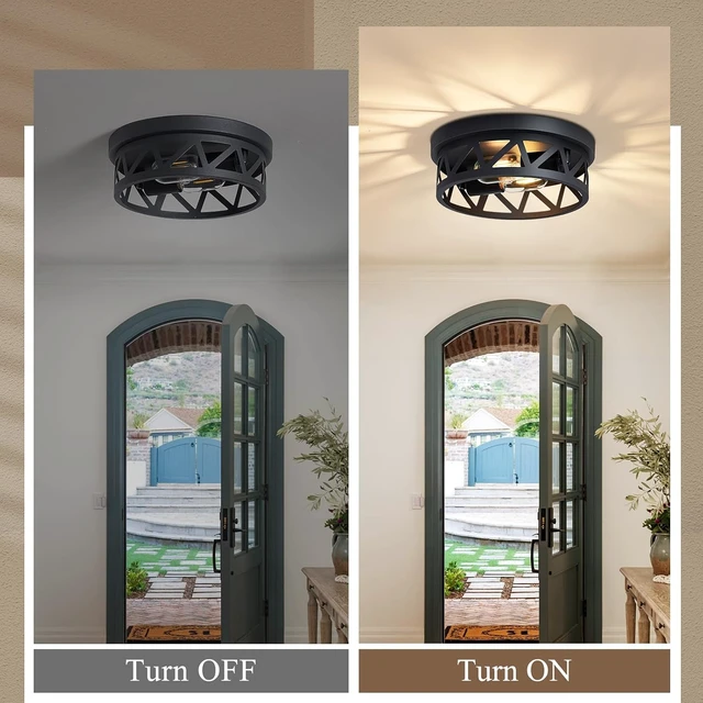 Alt view image 6 of 7 - Hallway Flush Mount Ceiling Light, Entryway Bedroom Fixture, Black 2-Light