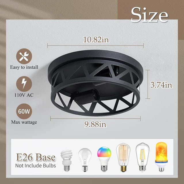 Alt view image 7 of 7 - Hallway Flush Mount Ceiling Light, Entryway Bedroom Fixture, Black 2-Light
