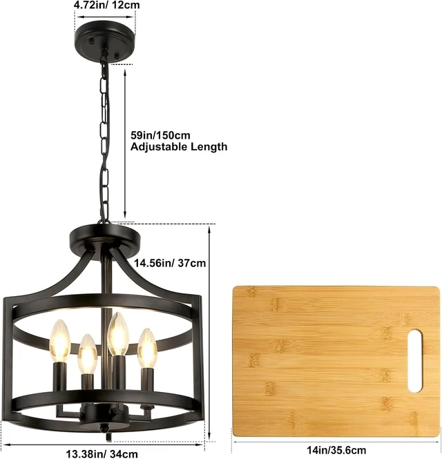 Alt view image 4 of 7 - 4-Light Farmhouse Chandelier, Black Semi Flush Mount Ceiling Light Convertible Pendant Lighting or Semi Flush Mount Chandelier, Modern Rustic Cage Chandeliers for Dining Room Kitchen Foyer
