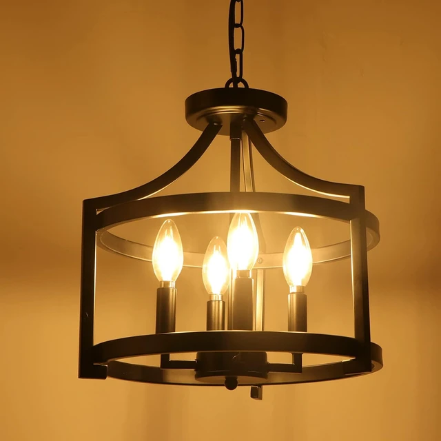 Alt view image 5 of 7 - 4-Light Farmhouse Chandelier, Black Semi Flush Mount Ceiling Light Convertible Pendant Lighting or Semi Flush Mount Chandelier, Modern Rustic Cage Chandeliers for Dining Room Kitchen Foyer