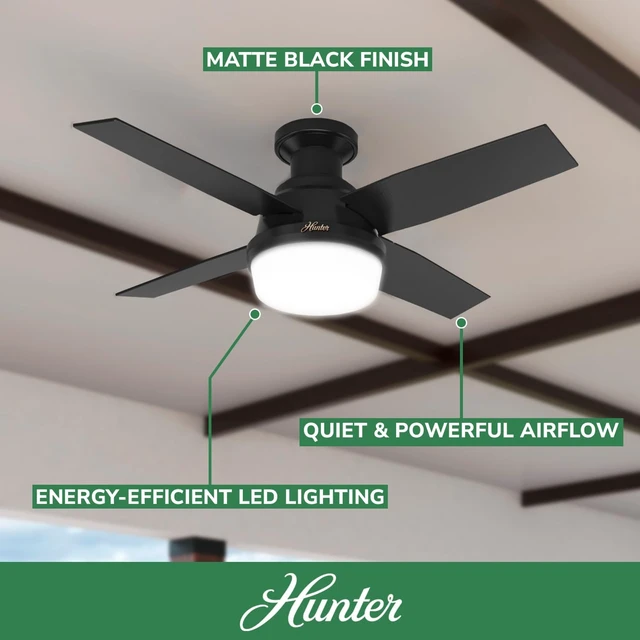 Alt view image 2 of 7 - Hunter Dempsey, Outdoor or Indoor, Ceiling Fan, Quiet, 44 inch, Matte Black