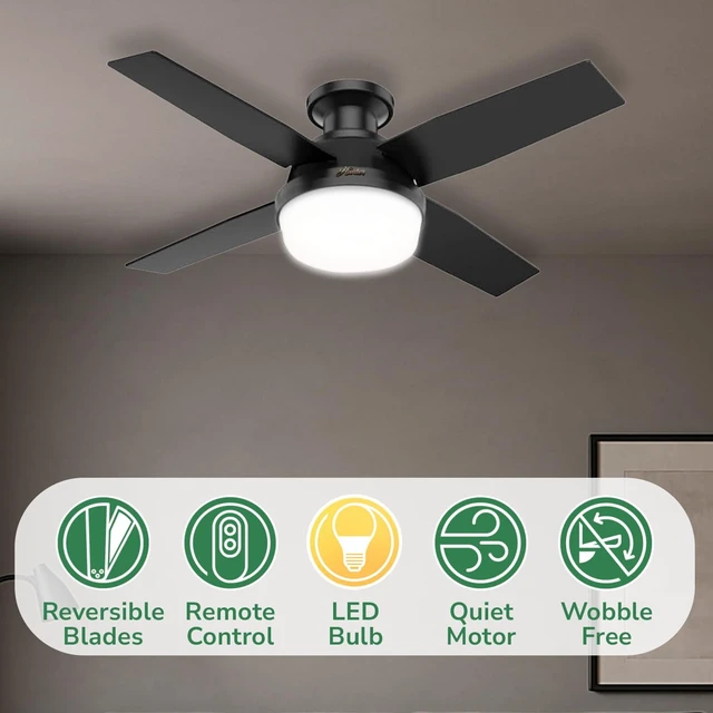 Alt view image 3 of 7 - Hunter Dempsey, Outdoor or Indoor, Ceiling Fan, Quiet, 44 inch, Matte Black
