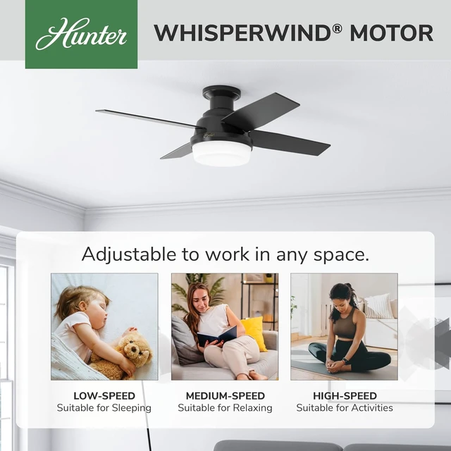 Alt view image 5 of 7 - Hunter Dempsey, Outdoor or Indoor, Ceiling Fan, Quiet, 44 inch, Matte Black