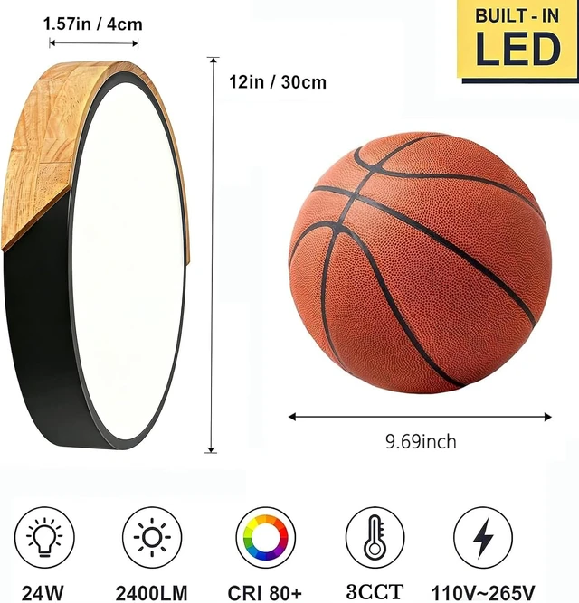 Alt view image 3 of 7 - Wood LED Flush Mount Ceiling Light, 3CCT 3000K-6500K Modern Black Close to Ceiling Lighting Fixtures, Minimalist Round Ceiling Light for Bedroom, Kitchen, Hallway, Laundry Room, Not Dimmable