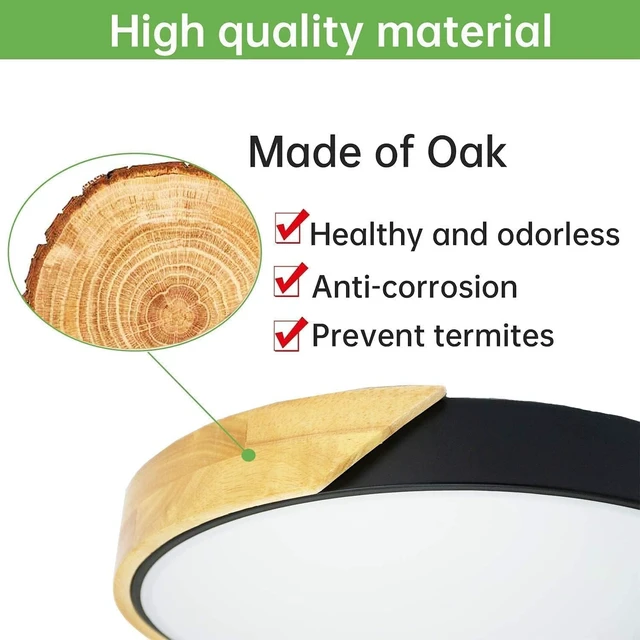 Alt view image 4 of 7 - Wood LED Flush Mount Ceiling Light, 3CCT 3000K-6500K Modern Black Close to Ceiling Lighting Fixtures, Minimalist Round Ceiling Light for Bedroom, Kitchen, Hallway, Laundry Room, Not Dimmable