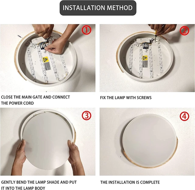 Alt view image 6 of 7 - Wood LED Flush Mount Ceiling Light, 3CCT 3000K-6500K Modern Black Close to Ceiling Lighting Fixtures, Minimalist Round Ceiling Light for Bedroom, Kitchen, Hallway, Laundry Room, Not Dimmable