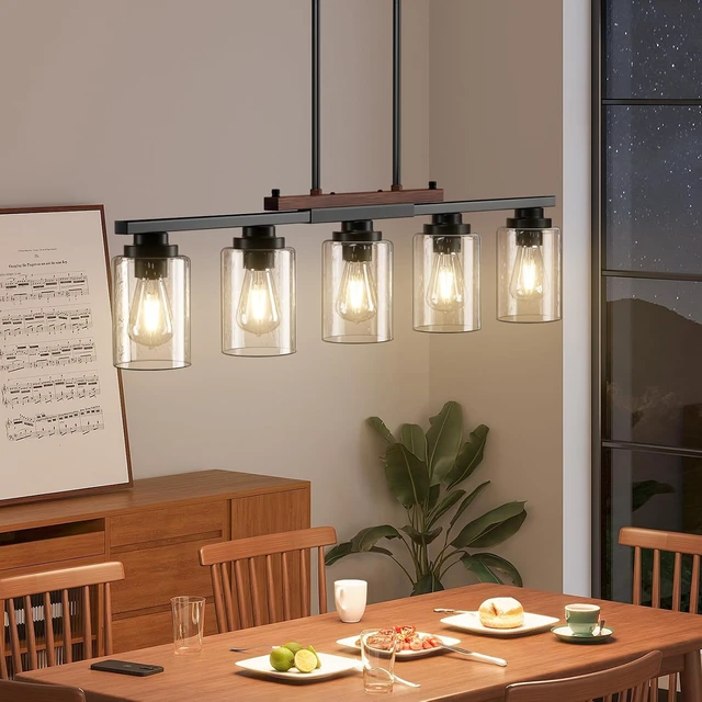 Alt view image 2 of 7 - Amico 5-Light Dining Room Light Fixture, Seeded Glass Island Chandelier