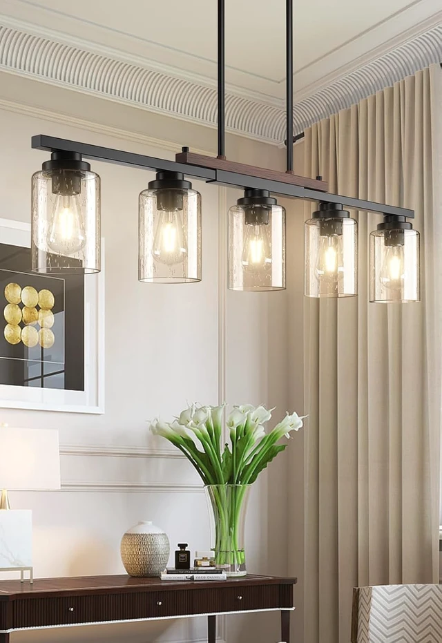 Alt view image 4 of 7 - Amico 5-Light Dining Room Light Fixture, Seeded Glass Island Chandelier