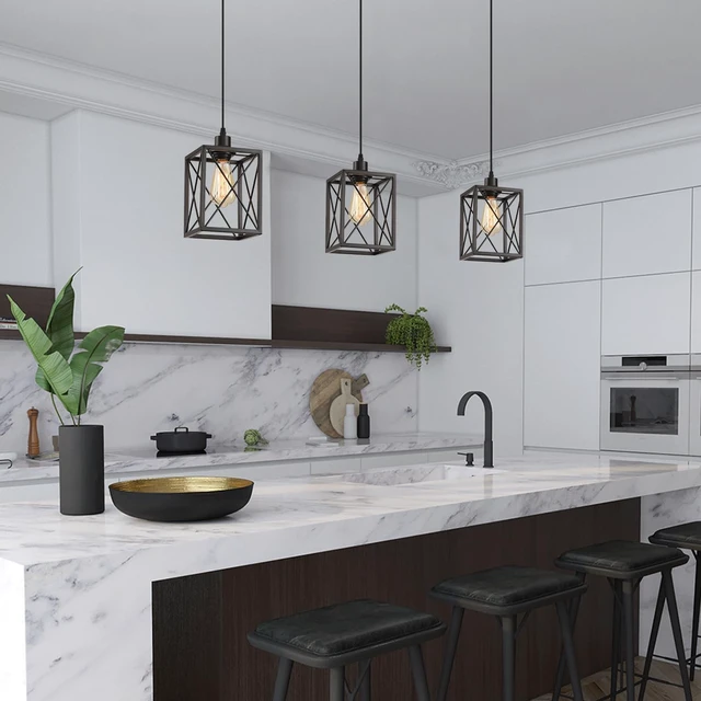 Alt view image 2 of 6 - Black Pendant Lighting Modern Pendant Light, Adjustable Pendant Light Fixture,Pendant Lights Kitchen IslandLight (1 Pack Square Pendant Light)