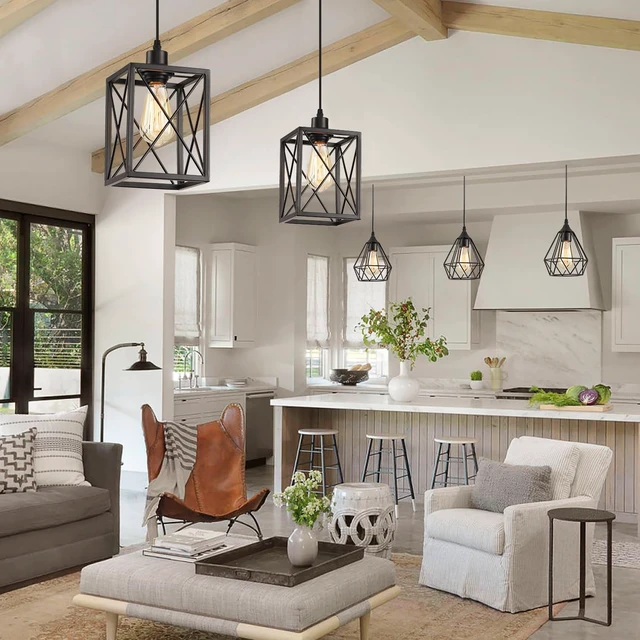 Alt view image 4 of 6 - Black Pendant Lighting Modern Pendant Light, Adjustable Pendant Light Fixture,Pendant Lights Kitchen IslandLight (1 Pack Square Pendant Light)