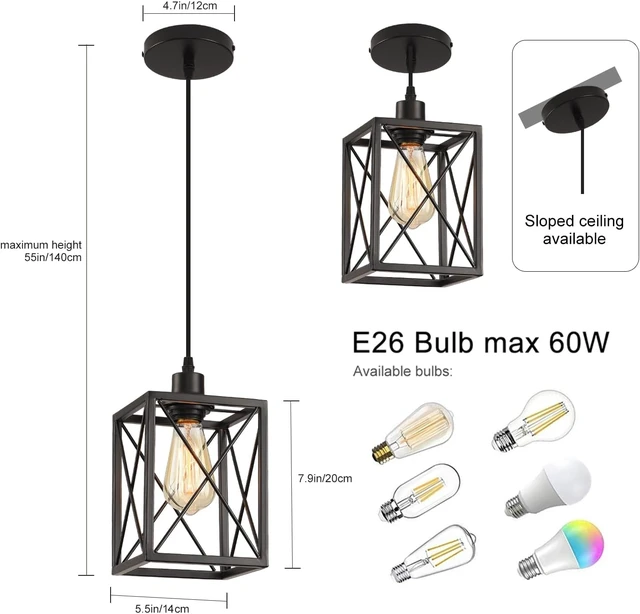 Alt view image 6 of 6 - Black Pendant Lighting Modern Pendant Light, Adjustable Pendant Light Fixture,Pendant Lights Kitchen IslandLight (1 Pack Square Pendant Light)