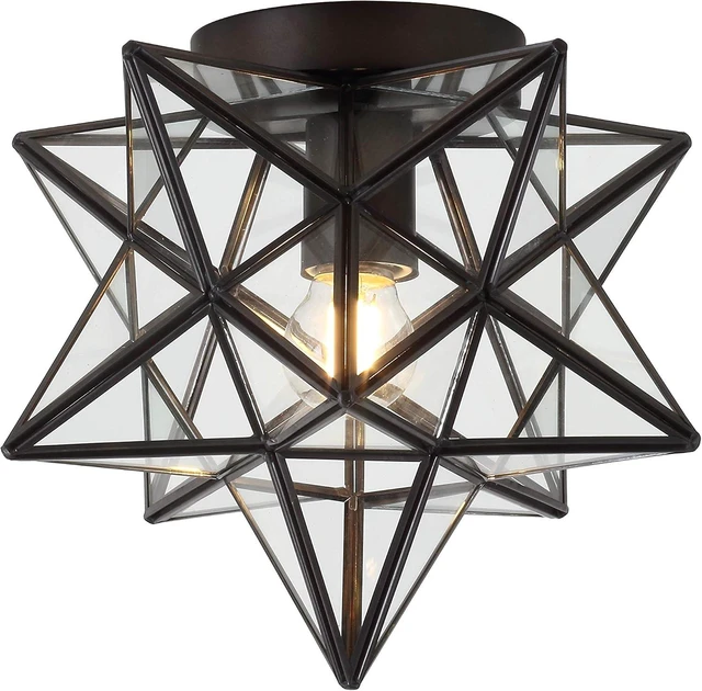 Main image of JONATHAN Y Stella 12" Moravian Clear Star Flush Mount, Oil Rubbed Bronze